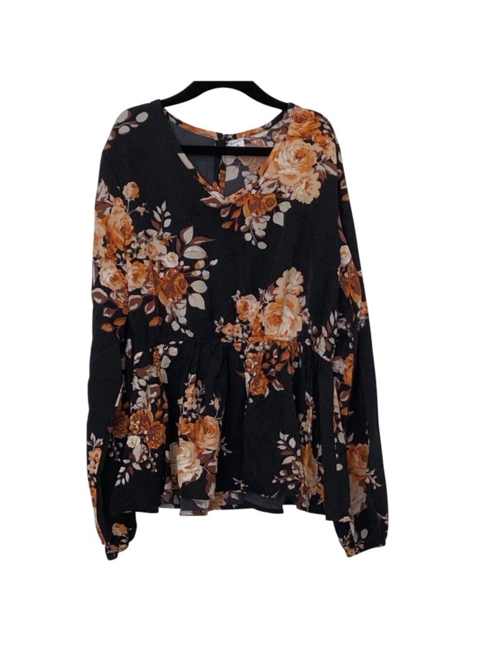 Girl's SHEIN Black Orange Floral V-neck Long Sleeve Peplum Top 11-12Y